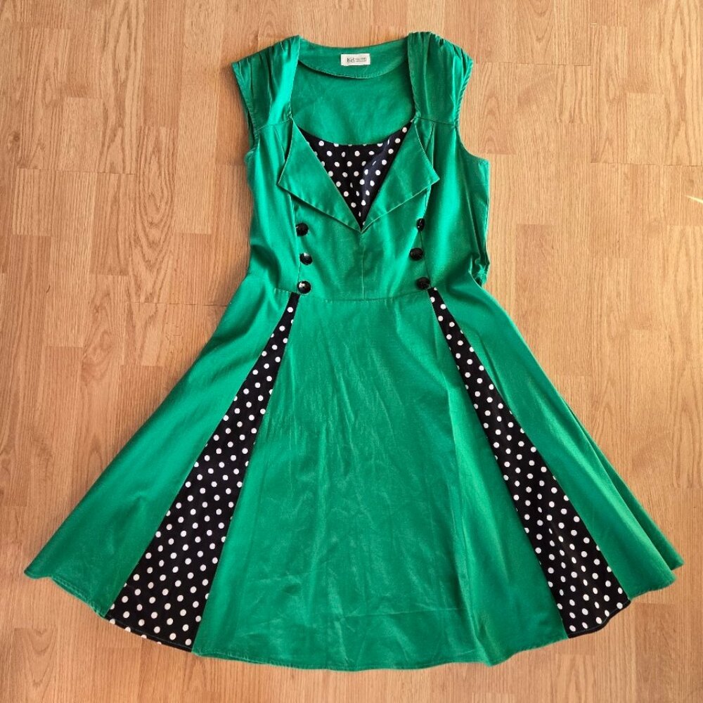 Killreal Green Polka Dot Fit & Flare Dress | Medium